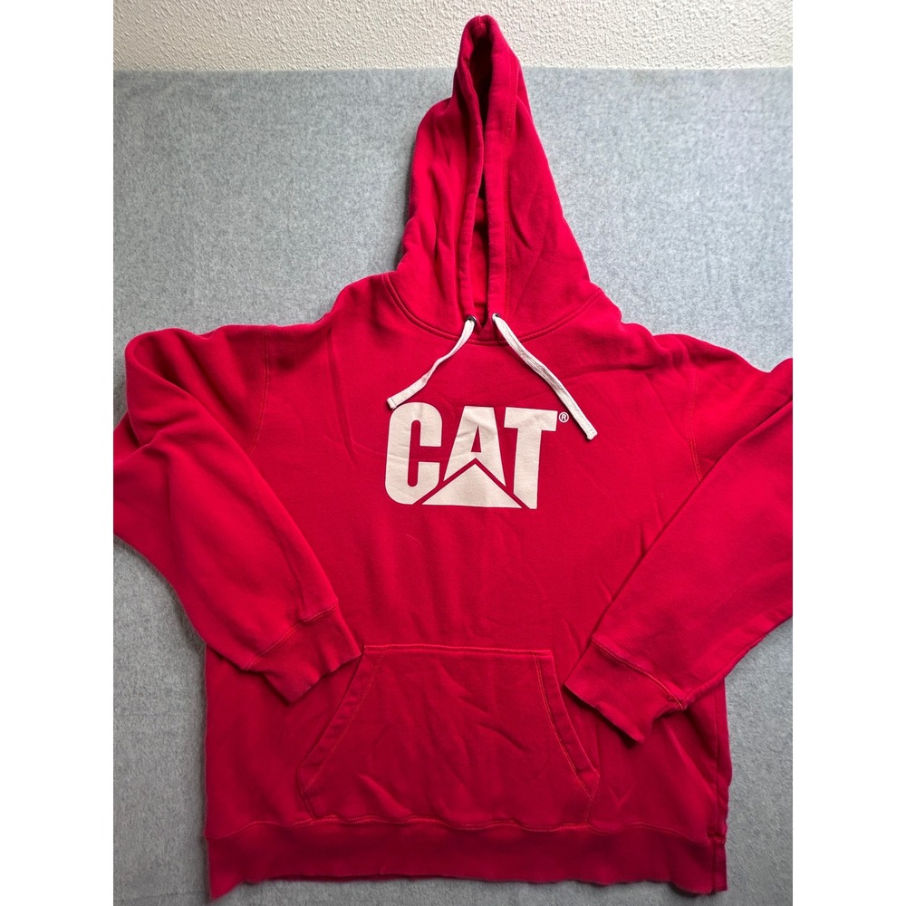 Elevate Caterpillar CAT Logo Hoodie Mens 2XL Red Pullover Sweatshirt Workwear
